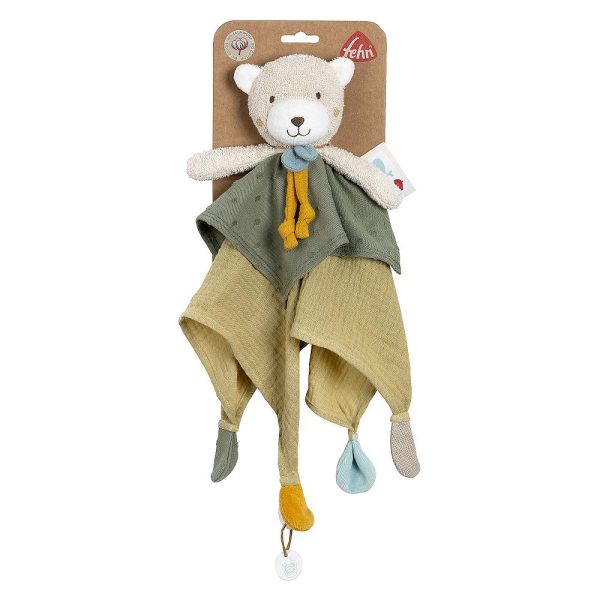 Fehn NATUR Knuffeldoek Beer met fopspeenbevestiging - Afbeelding 6