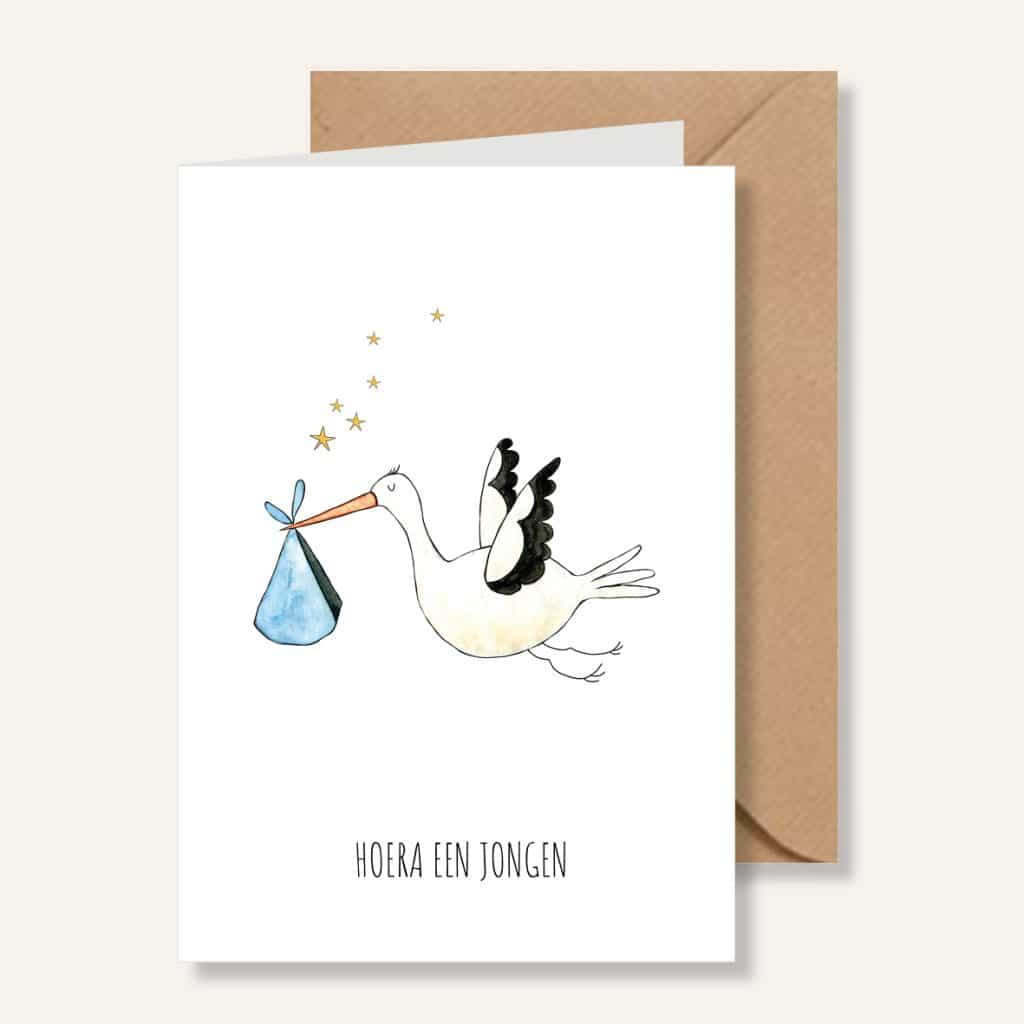 Kaartje - Hoera een jongen ooievaar
