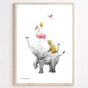 Poster stapeldieren roze 50×70