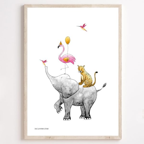 Poster stapeldieren roze 50x70
