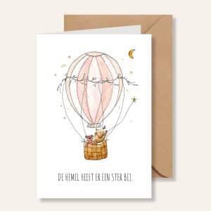 Kaartje – de hemel heeft er een ster bij – roze