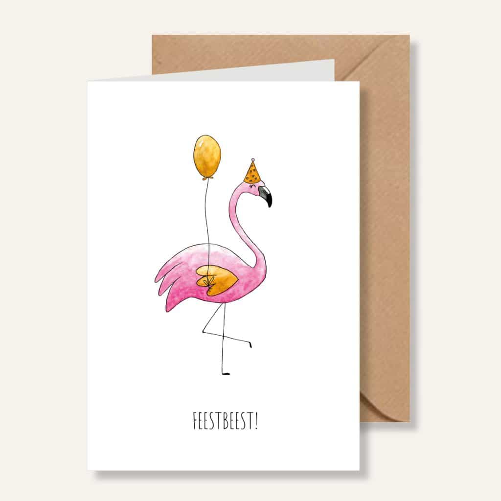 Kaartje - Feestbeest Flamingo