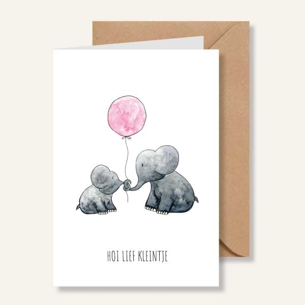 Kaartje - Hoi lief kleintje olifantjes roze