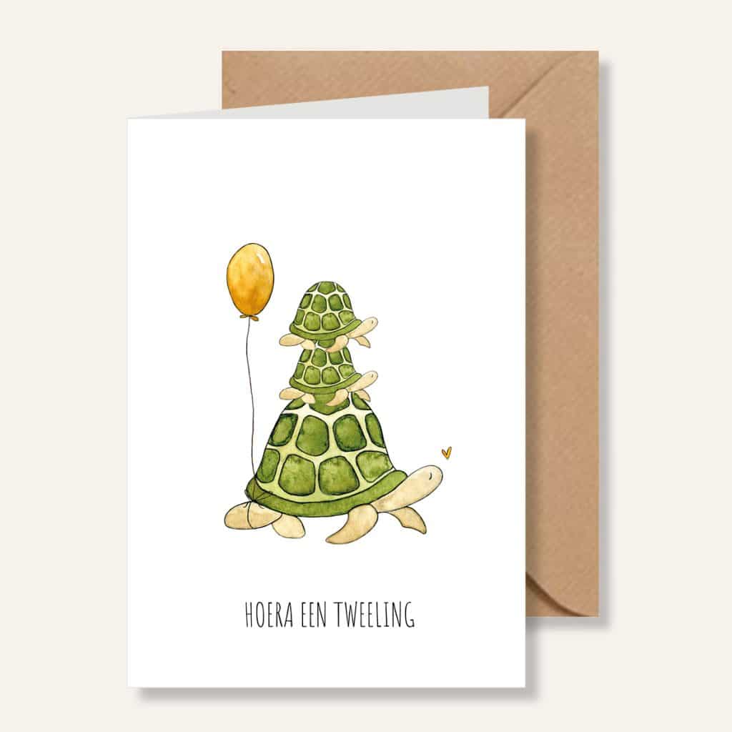 Kaartje - Hoera een tweeling schildpadjes