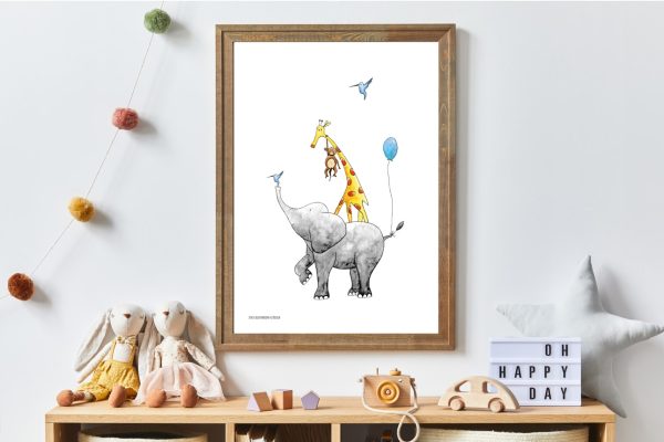 Poster stapeldieren blauw- 50x70 - Afbeelding 2