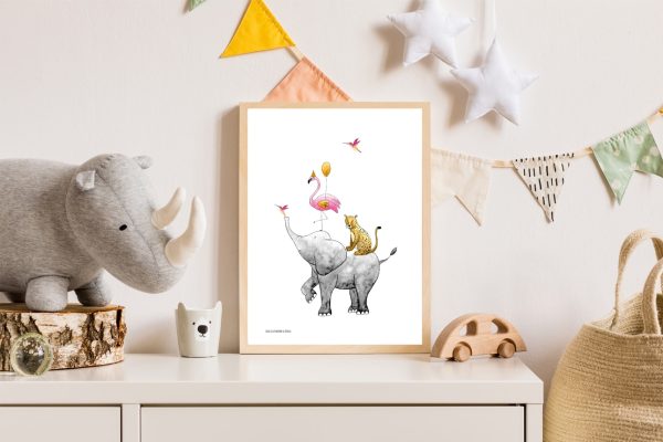 Poster stapeldieren roze 50x70 - Afbeelding 2