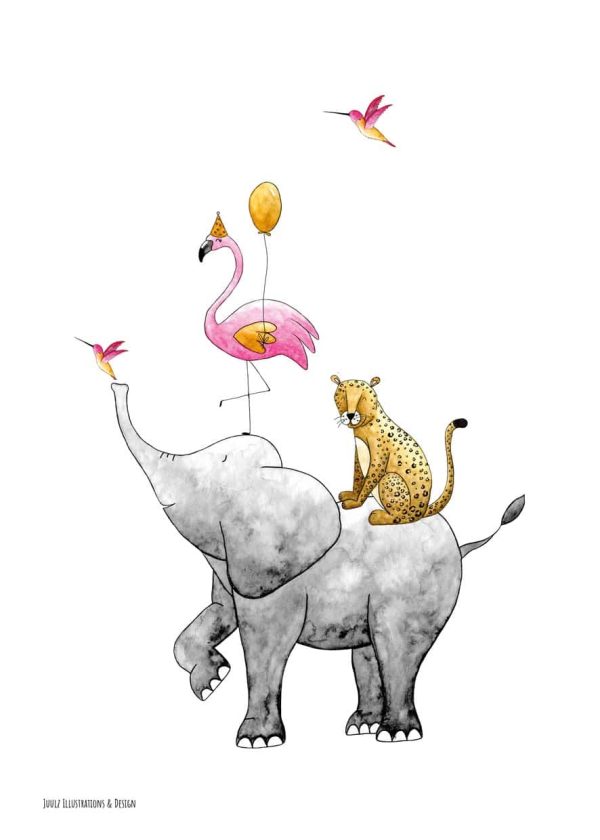 Poster stapeldieren roze 50x70 - Afbeelding 3