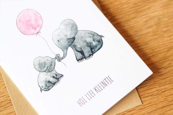 Kaartje - Hoi lief kleintje olifantjes roze - Afbeelding 2