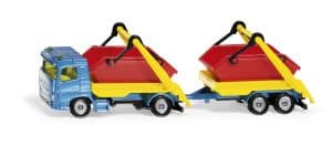 Vrachtwagen met container en aanhanger