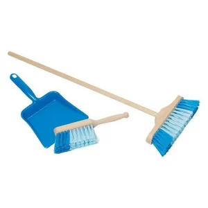 Stoffer, bezem en blik blauw