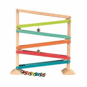 Houten glijbaan met 5 autootjes