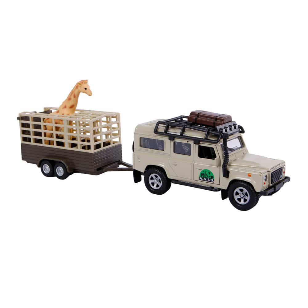 Land Rover met giraffe-trailer