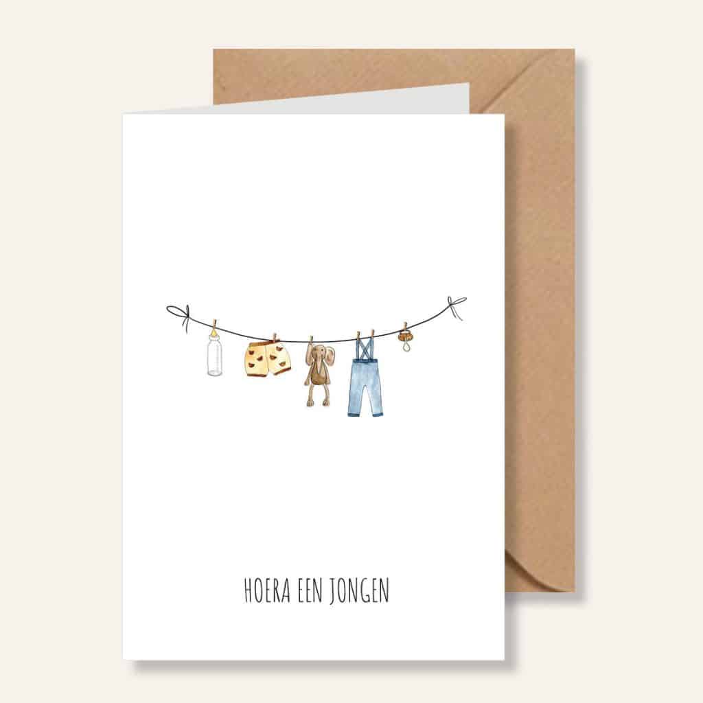 Kaartje - Hoera een jongen waslijntje
