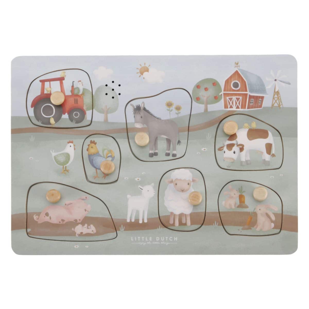 Little Dutch Houten Geluiden Noppenpuzzel Little Farm FSC, 7st