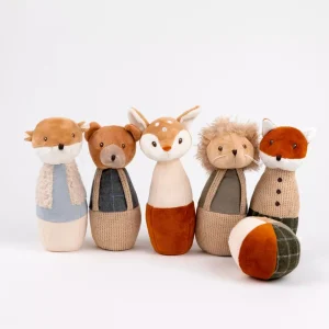 Egmont Bowlingspel Bosvrienden. 19 cm. Otter, Beer, Hert, Egel, Vos en bal. 6 delig.
